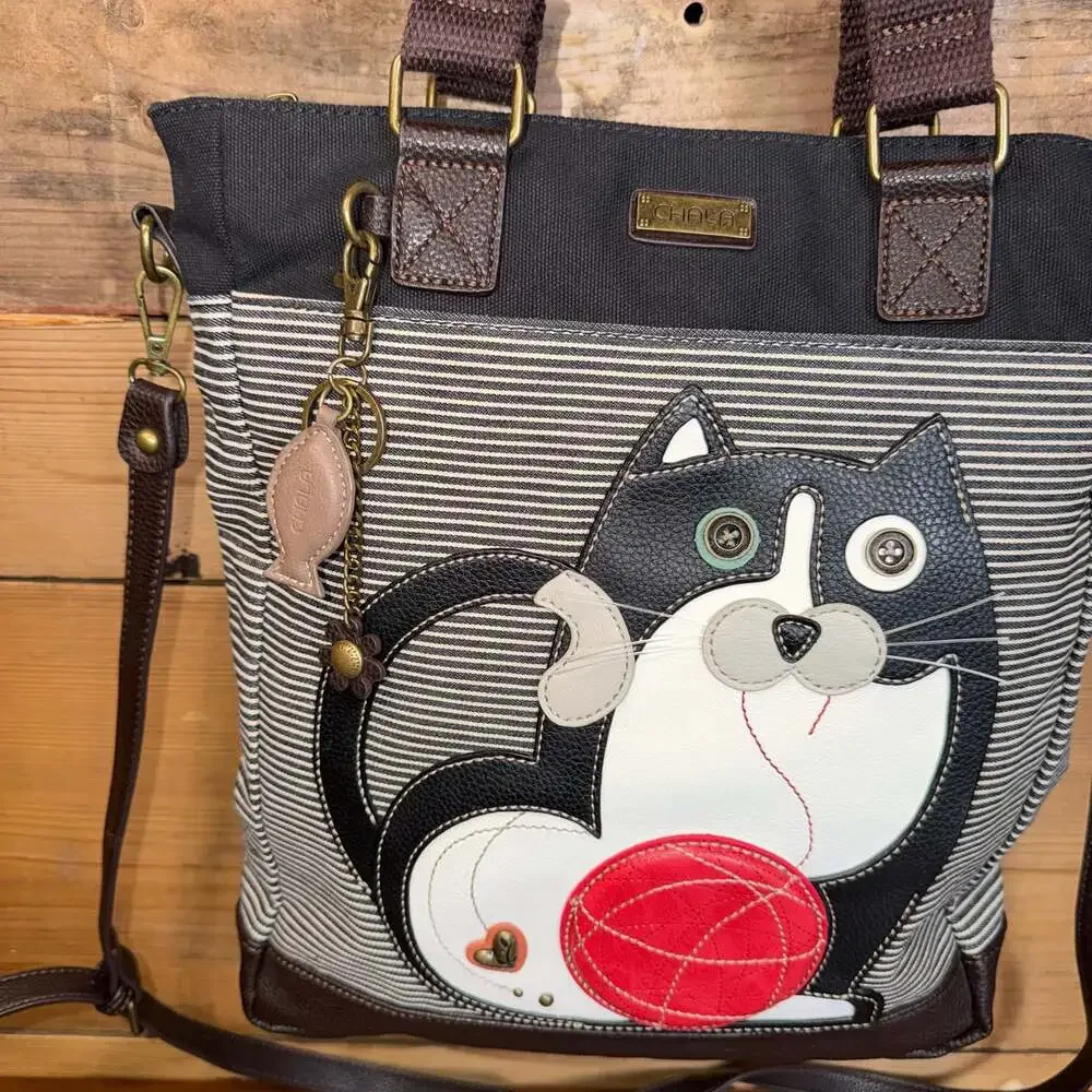 Chala Black and White Tuxedo Cat Handbag Tote Purse